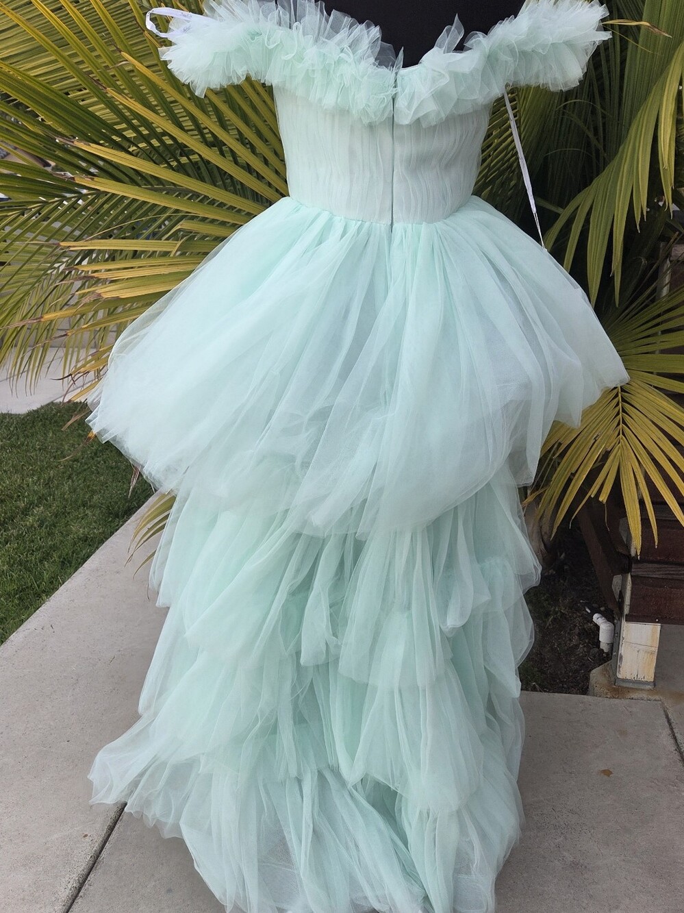 Mac Duggal Off-the-Shoulder High-Low Tulle Gown. - Picture 4 of 8